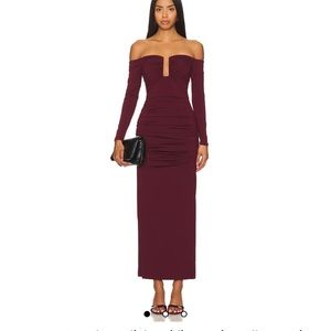 MISHA COLLECTION Mulberry Wine Ruched Off-Shoulder Bodycon Dress